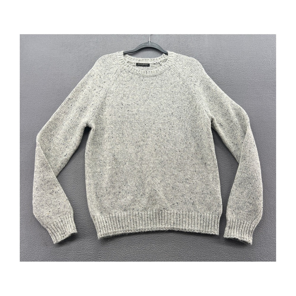 Banana Republic Sweater Mens Sz M Gray Donegal Wool Silk Blend Crewneck